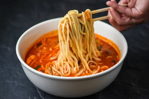 Jjamppong (chow ma mian) — spicy seafood and pork noodle soup at North China, Houston